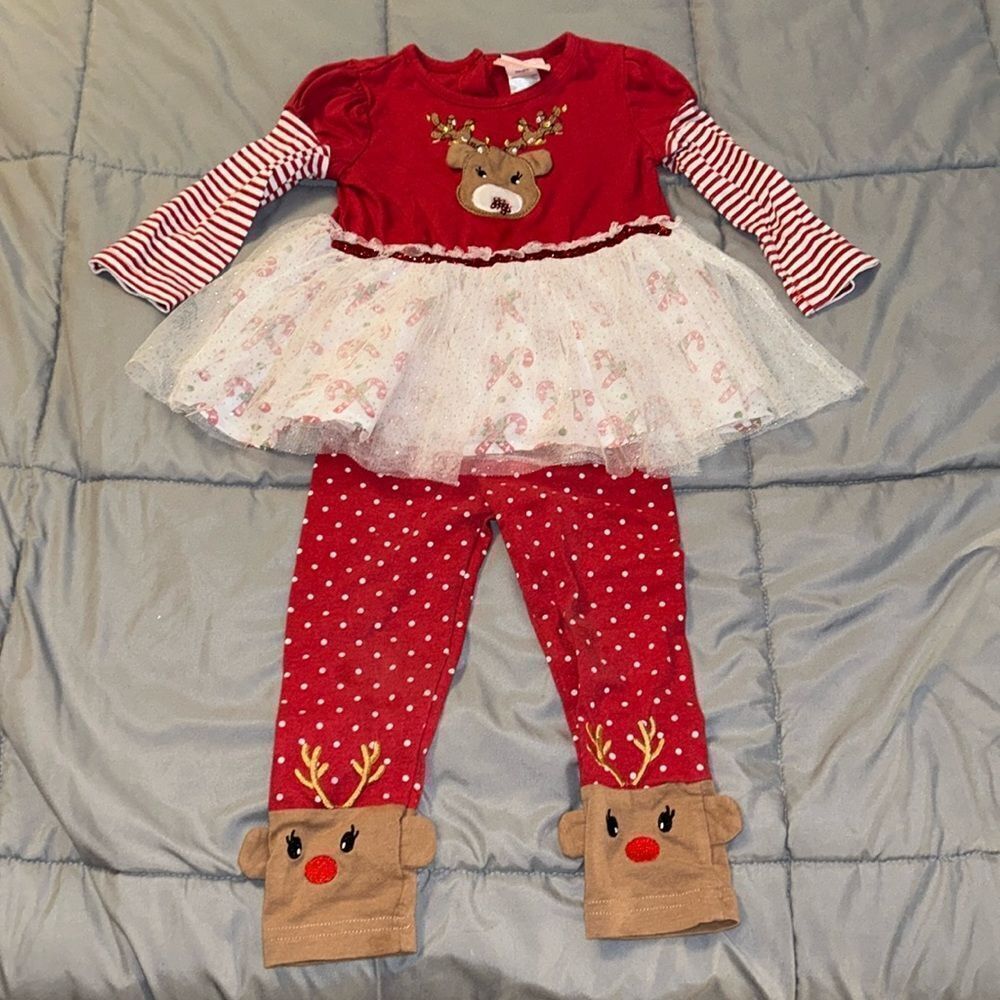 Girls Red Reindeer Tutu Matching Set - Holiday Outfit